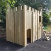 Angled view of timber Playground Castle with slide