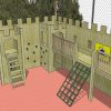 3D proposal view showing climbing wall scramble net and raised walkway for St Christopher's