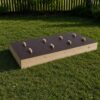 Rectangular timber sandpit with solid timber sides and dark ply lid