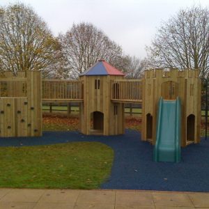 Elsenham multi adventure play area with slide, tower and bridge