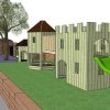 3D plan showing Oakdale slide tower and castle wall