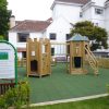 St Brelades double adventure play full view with slide bridge and climbing access