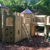 The Downs timber towers with ladder, scramble net and bridge access