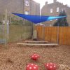 Belleville School shade sail and seating view