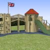 3D side layout of the Downes Combo play structure with slide and bridge