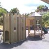 Rear angle of the Secret Life Playground Combo showing the gatehouse, climbing den, bridge and ladder access
