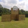 Wooden multi-use goals with basketball hoop and ball target panels