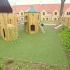 HPB Lucker Hall timber play structure with scramble net and linked towers