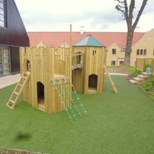 HPB Lucker Hall double adventure play structure with climbing panels and ladders