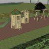 3D proposal view of Walford Village Hall tower turret slide and swings