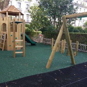 Princes Square Garden communal garden playground with tower swings balance play and safety surfacing