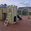 Brockley Play Area tower, open slide and swing frame on rubber mulch surfacing
