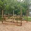 Installed clamber stack at Burford with timber climbing and balance elements