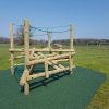 Close view of timber clamber stack with net and balance features