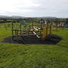Full clamber stack layout with climbing panels and timber balance features