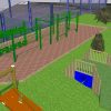 3D plan showing green play frame and bank play at Minchinhampton School