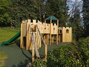 Thrupp multi adventure playground with timber towers, bridges and slide