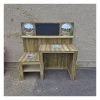 Timber mud kitchen with bowls and chalkboard