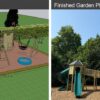 Sheldon garden play 3D proposal and finished garden play installation