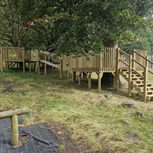 King Edward's School Bath tree play structure with raised platforms and steps