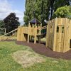 Front view of linked timber towers at King Edward's School