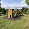 Rear view of the linked timber play structure at King Edward's School