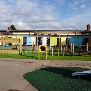 Oval Activity Trail playground route with timber trail equipment across the play area
