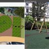 Pembridge Square Garden 3D playground proposal shown beside the finished playground