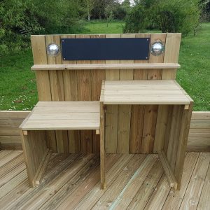 Bespoke timber mud kitchen with sink and worktop